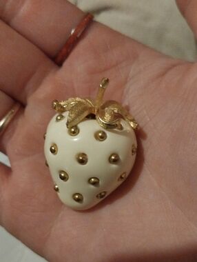 Crown Trifari Gold-Accent Cream Lucite Strawberry Brooch